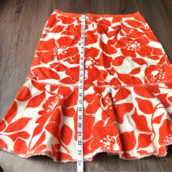 J.Crew Linen Skirt Women Size 4 Orange White Tropical Bright Colorful Summer - Picture 5 of 7
